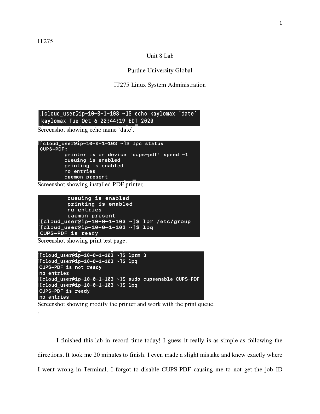 Preview image for IT275  Unit 6 Lab.docx  IT275  Unit 8 Lab  Purdue University Global  IT275 Linux System Ad